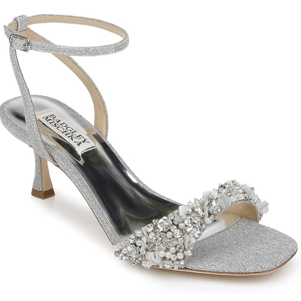 Badgley Mischka Women's Telissa Heeled Sandal Sliver Sparkle Size 7